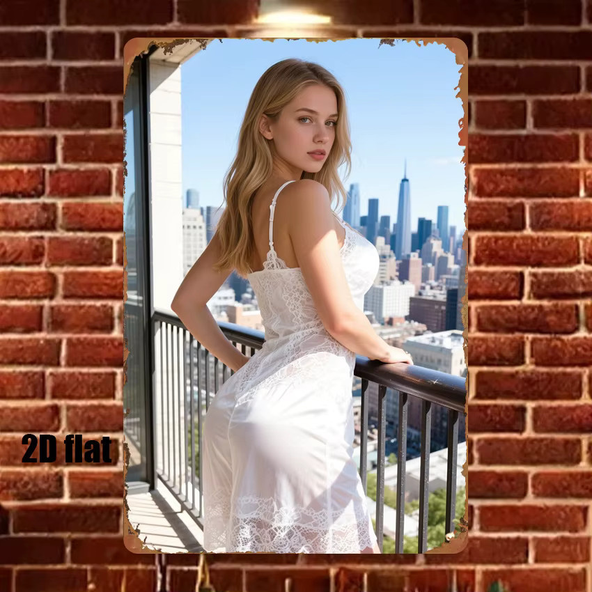 HELLOYOUNG Metallschild Urbane Skyline & Elegante Frau Wandkunst Dekoration Multicolour B: 20,3 cm, H: 30,5 cm - Bild 3