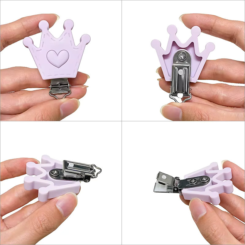 3er Set Lcmombay Silikon Krone Schnullerclip Kette in Mehrfarbig, BPA-frei - Bild 2