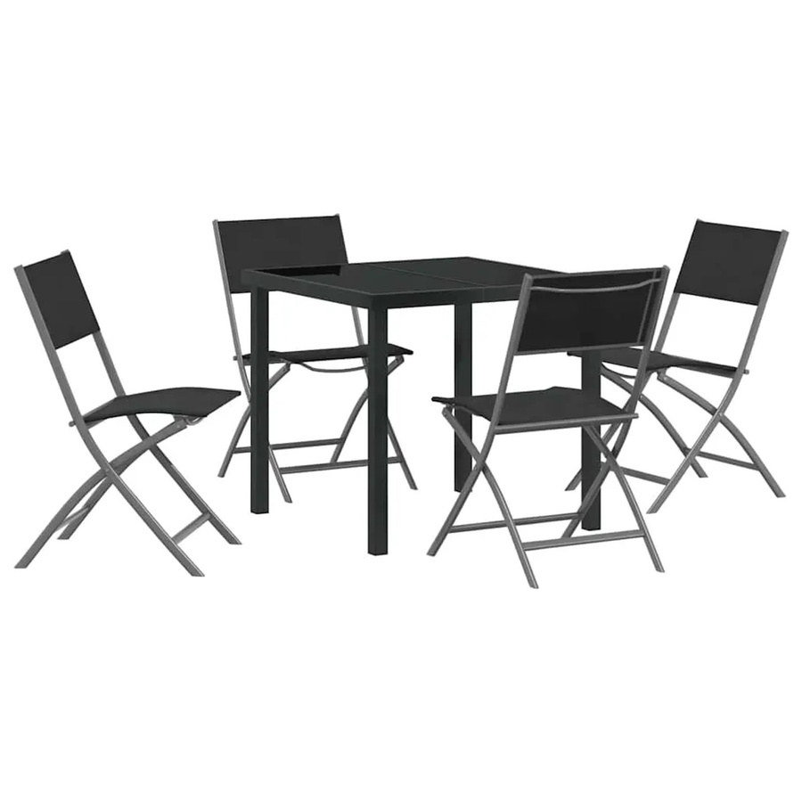 vidaXL Garten Essgruppe 5-teilig in Schwarz aus Textilene, Stahl und Glas für Terrasse und Garten, B/T/H: 80 x 80 x 73 cm - Bild 2