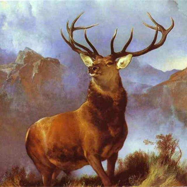 FIYO Diamant-Malerei Hirsch als Kristall-Stickerei in Grau und Braun, modernes Tier-Motiv für die Wanddekoration, B/H: 30 x 30 cm - Bild 1