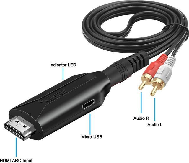 Wiistar HDMI ARC Audio-Extraktor in Schwarz mit 3,5 mm Klinke und RCA L/R für HDTV, Soundbar und Verstärker - Bild 1