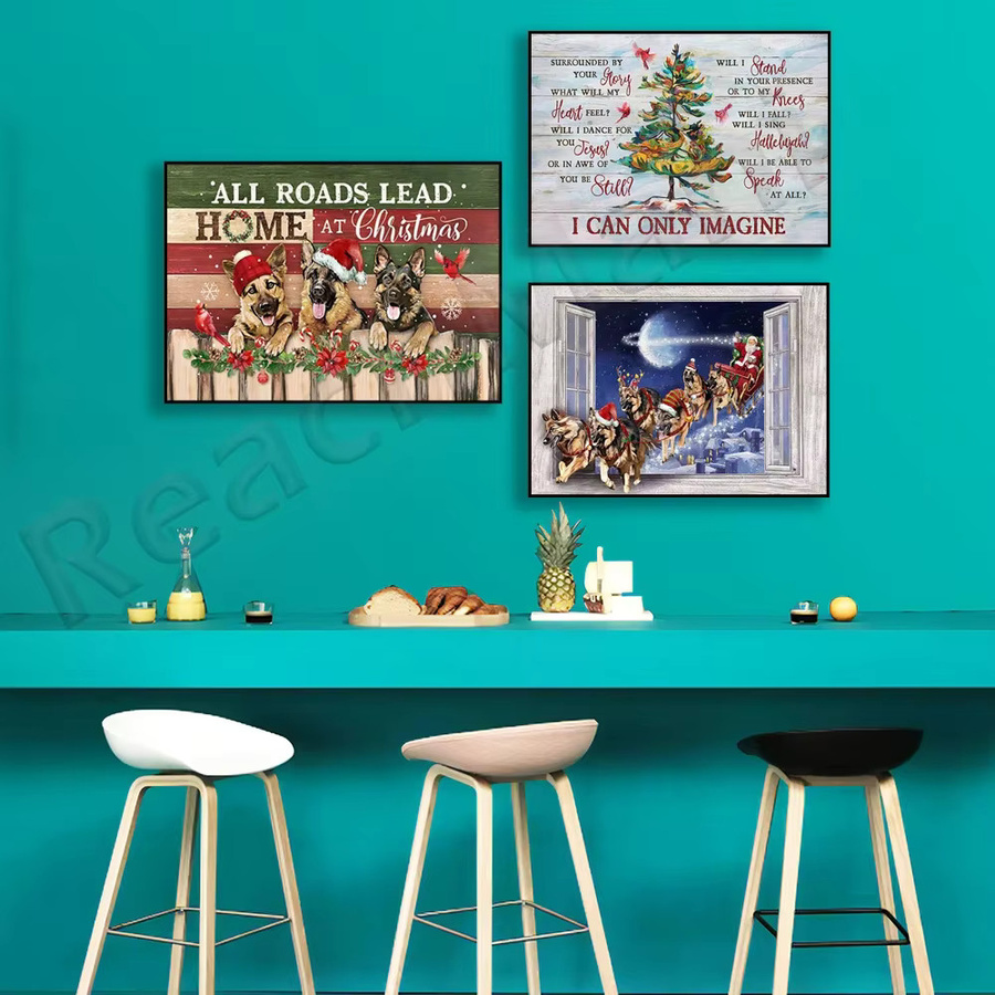 Weihnachtsleinwand mit Deutscher Schäferhund und Weihnachtsmann, Motiv Gott ist großartig Gott ist gut, Mehrfarbig, Canvas Wandbild - Bild 2