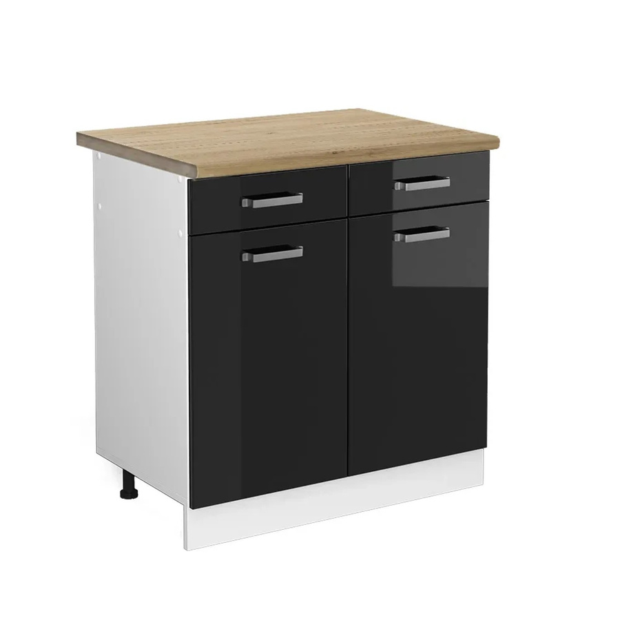 Vicco Küchenunterschrank R-Line in Schwarz Hochglanz und Weiß mit Eiche-Optik, B/T/H: 80 x 60 x 81,6 cm - Bild 2