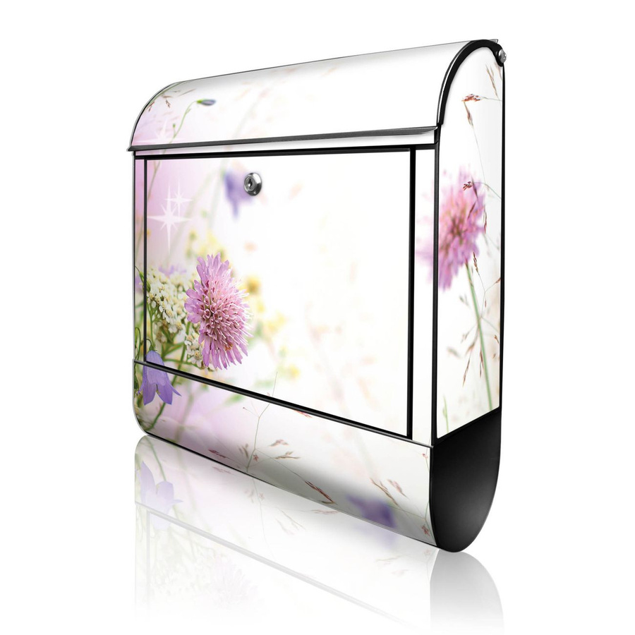banjado Briefkasten Schwarz mit Hausnummer und Motiv Glitzernde Wiese inklusive Zeitungsfach, B/T/H: 38 x 13 x 47 cm - Bild 1