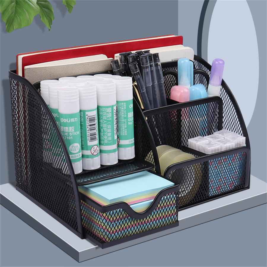Allbestart Büro-Schreibtisch-Aufbewahrungsbox aus Metallgitter in Schwarz mit mehreren Fächern, B/T/H: 14,0 x 13,0 x 6,0 cm - Bild 3