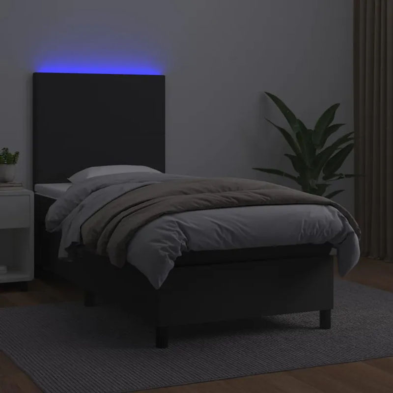Vidaxl Kontinentalbett mit Matratze und LED in Schwarz aus Kunstleder, B/T: 90 x 190 cm - Bild 3