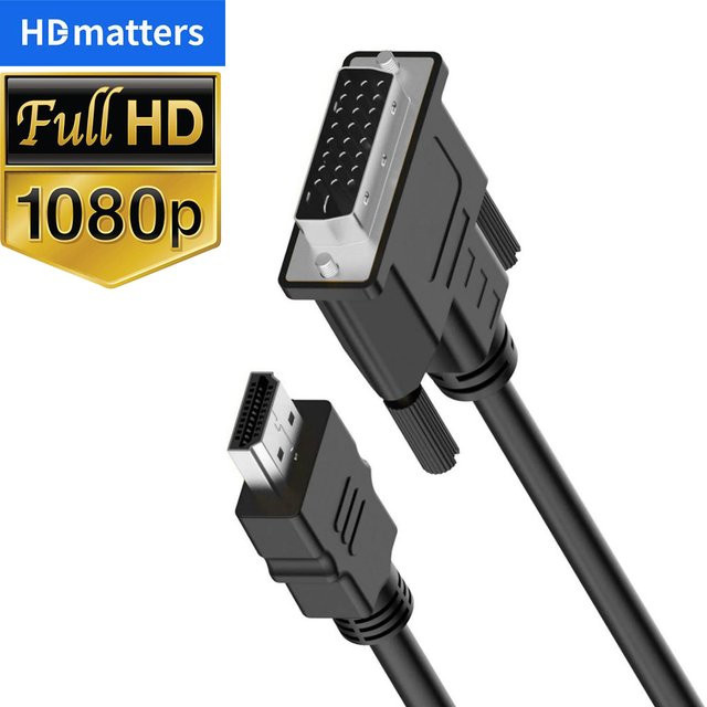 HDmatters HDMI zu DVI Adapterkabel in Schwarz für 1080P Auflösung, bidirektional für PS4, PS5, TV Box, Monitor und Projektor - Bild 1