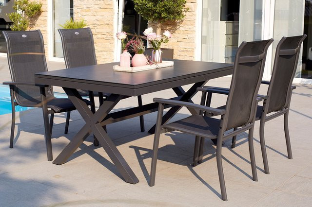 Hartman Xanadu Alice Garten-Essgruppe aus Aluminium und Glaskeramik in Anthrazit und Schwarz mit 4 Stapelsesseln, ausziehbar, B/T: 160 x 100 cm bis 220 x 100 cm - Bild 1