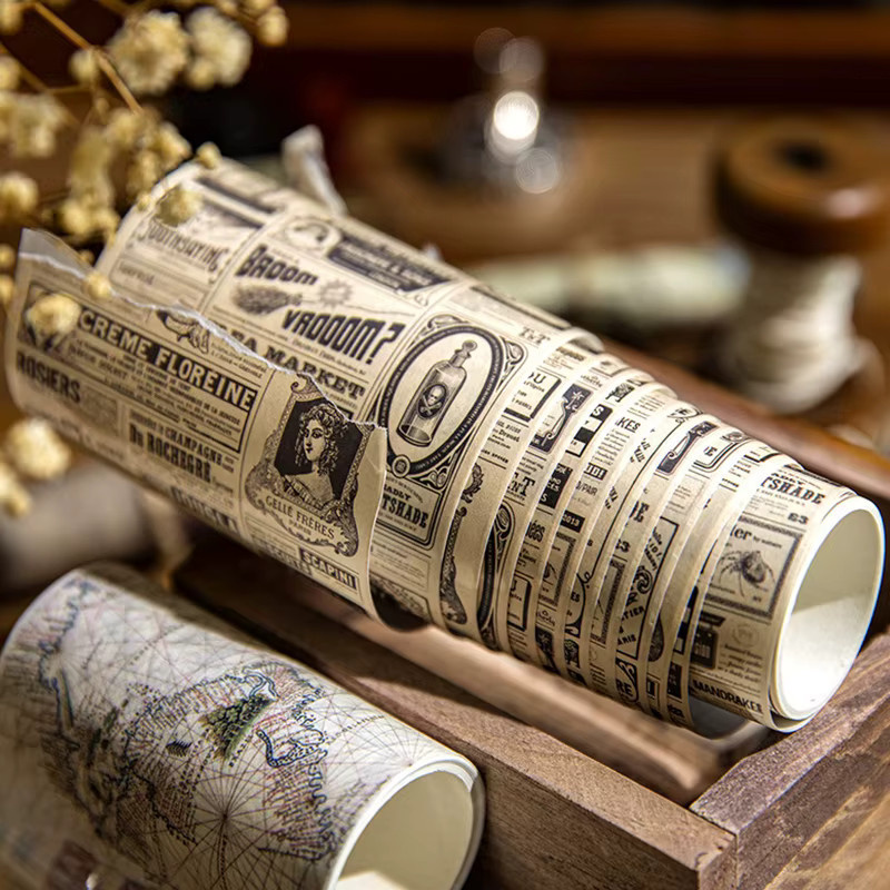 4 Rollen DIY Dekoratives Retro-Zeitungspapier Washi Tape in Beige und Multicolour - Bild 4