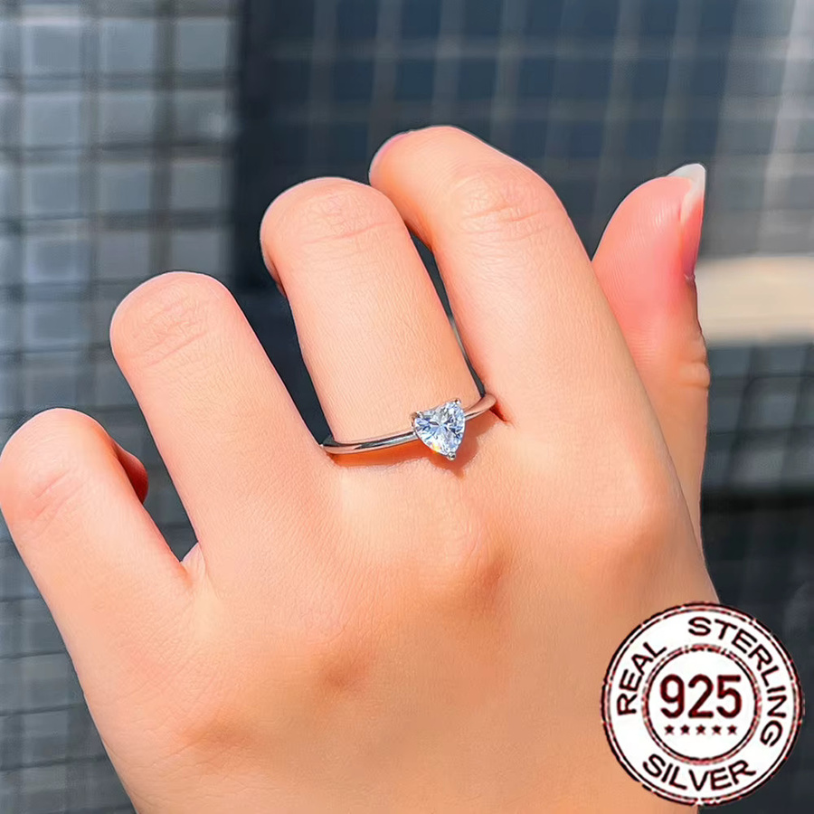 CWWZircons Ring, 925 Silber, Zirkonia, Herz Form, Damen - Bild 4