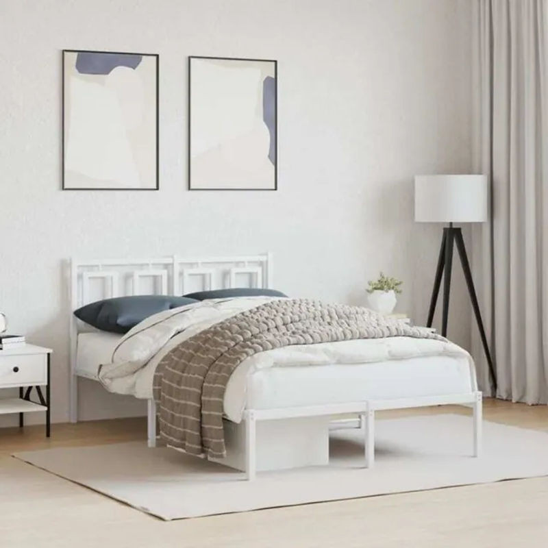 Vidaxl Metallbett mit Kopfteil in Weiß, Modernes Bettgestell aus Stahl, B: 120 cm, L: 200 cm - Bild 1