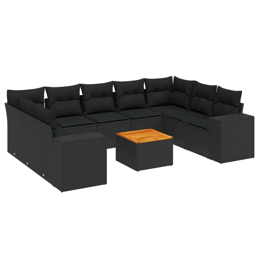 vidaXL 10-tlg Garten-Sofagarnitur aus Polyrattan in Schwarz mit Kissen und Couchtisch, L-Form Lounge-Set für Terrasse und Garten - Bild 2