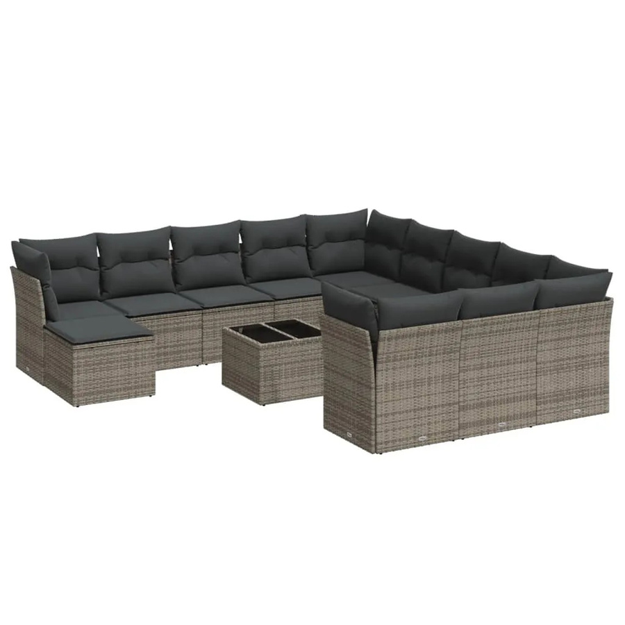 vidaXL 13-tlg Garten-Sofagarnitur in L-Form aus grauem Poly-Rattan mit Kissen und pulverbeschichtetem Stahlgestell - Bild 2