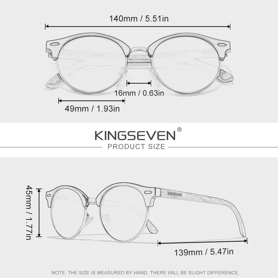 KINGSEVEN Sonnenbrille, Holz, Rund, Vollrand, Schwarz, Unisex, polarisiert - Bild 3