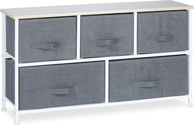 Relaxdays Regalsystem aus Stahl und MDF in Grau mit 5 Schubfächern, B/T/H: 100 x 30 x 54,5 cm - Bild 1