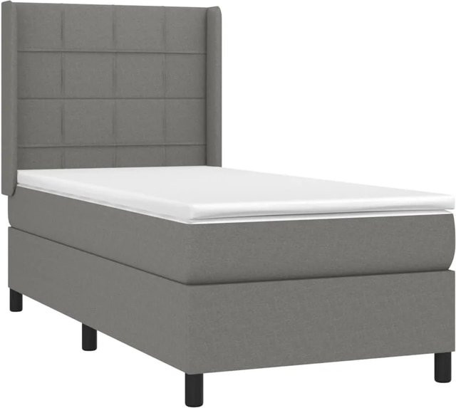 vidaXL Boxspringbett mit Matratze in Dunkelgrau mit LED-Unterbettbeleuchtung und USB-Anschluss, Hybrid-Konstruktion mit Taschenfederkern, B/T/H: 90 x 193 x 118 cm - Bild 1