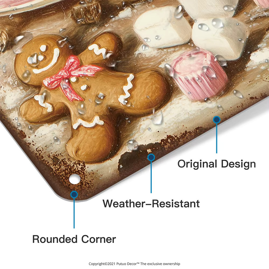 Putuo Decor Vintage Metallblechschild Gingerbread Man Wandkunst für Weihnachten, Höhe: 30,0 cm, Breite: 20,0 cm - Bild 3