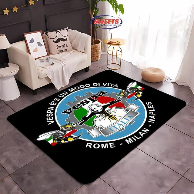 V-Vespa M0t0 3D-Druck Teppich mit Streifen-Design, rutschfest und waschbar, Schwarz, B/T: 120 x 100 cm - Bild 1
