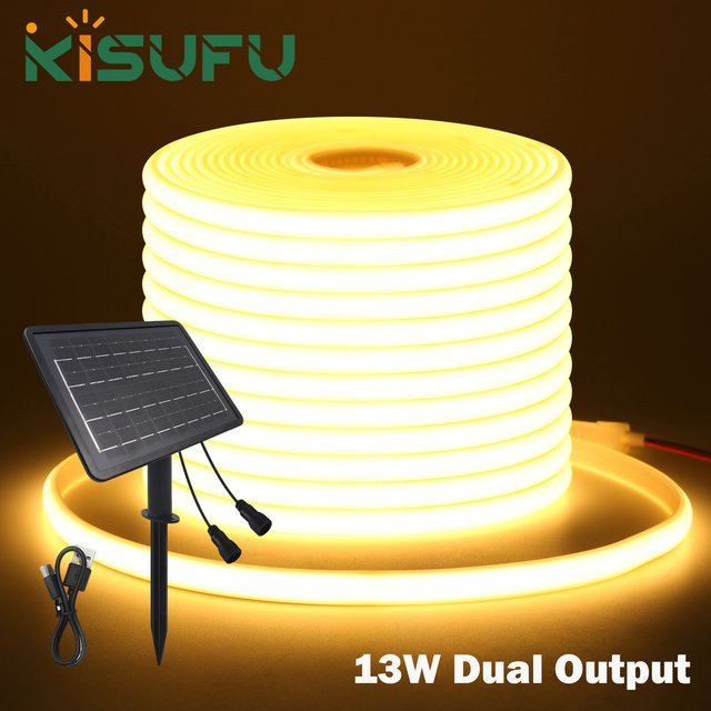 KISUFU Solar COB LED Neonstreifen Set 24V 13W mit Dual-Output, Farbe Weiß, IP67 wasserfest, hochdichte Lichtband für Innen- und Außenbereiche - Bild 1
