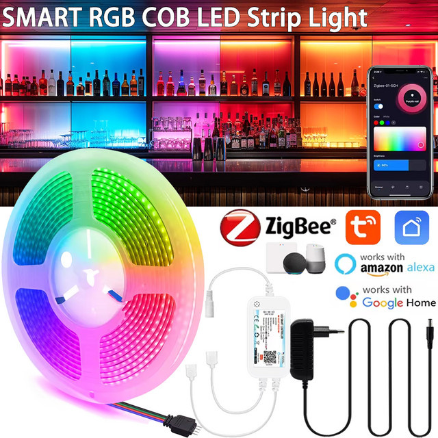 YSRSAI Zigbee 3.0 RGB COB LED-Streifen mit 840 LEDs/m, 24V flexibles LED-Lichtband für Tuya App, Alexa und Google Assistant, Multicolor - Bild 1