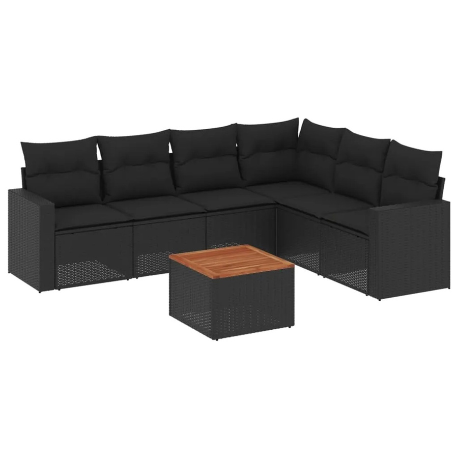 vidaXL 7-tlg Garten-Sofagarnitur in L-Form aus schwarzem PE-Rattan mit Kissen und pulverbeschichtetem Stahlgestell - Bild 2