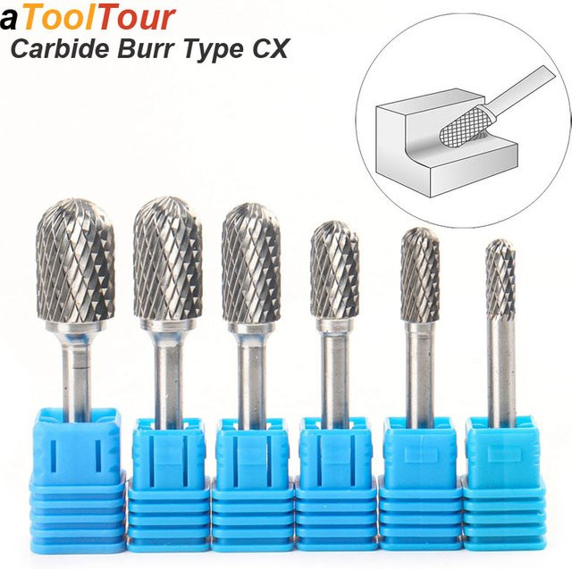 atooltour Wolframkarbid-Rotationsfräser Typ C Kugelkopf Zylinder Silber, 6mm Durchmesser, 1/4 Zoll Schaft, Einzelschnitt-Fräser für Metall - Bild 1