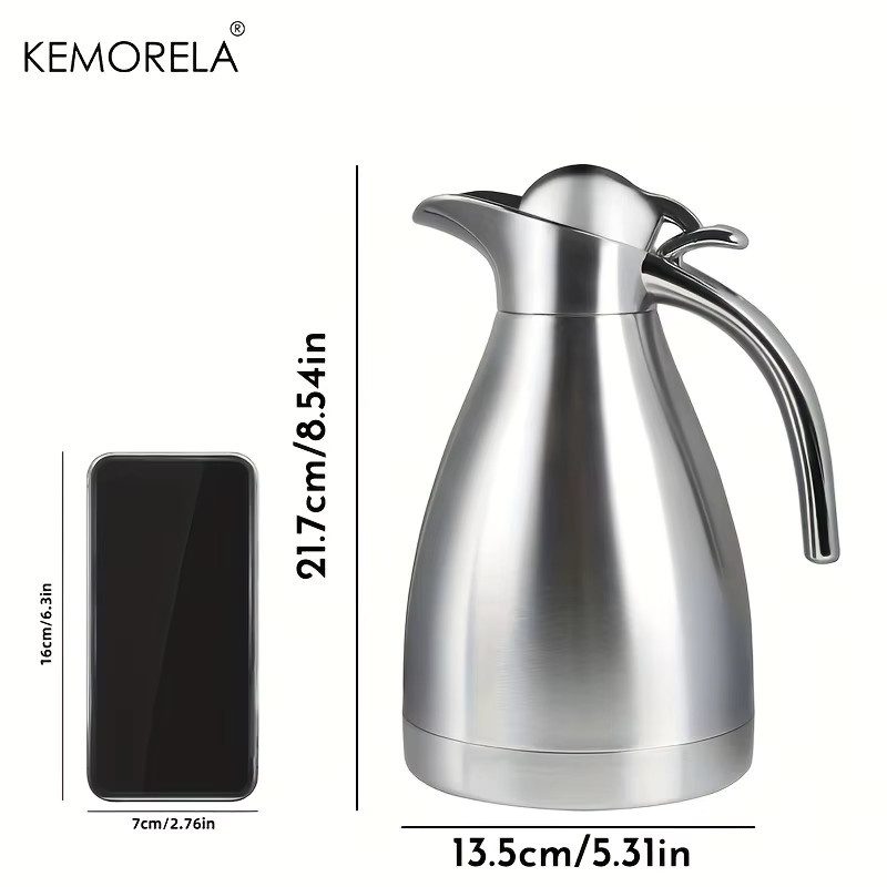 KEMORELA Edelstahl-Wasserkocher in Silber mit 1,0 l Fassungsvermögen, vakuumisolierte Thermoskanne mit Warmhaltefunktion für Kaffee und Tee - Bild 5