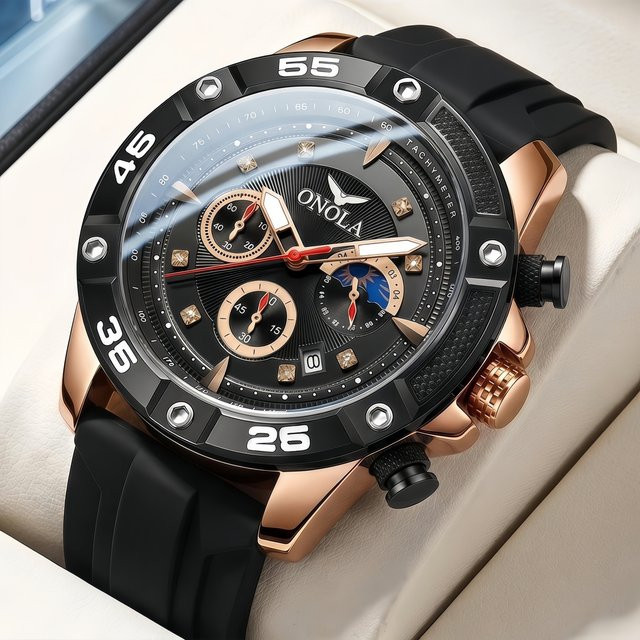 ONOLA Armbanduhr Quarz, Edelstahl, Schwarz, Herren - Bild 1