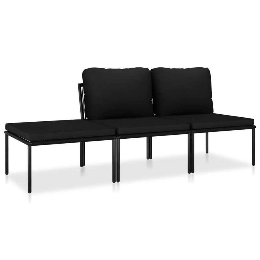 vidaXL 3-tlg Garten-Lounge-Set L-Form in Schwarz und Anthrazit mit Polstern und Ottoman aus Metall und Kunstleder - Bild 2