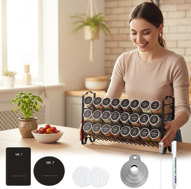 SIAZIH 25-teiliges Gewürzglas-Set mit Eisenständer, transparente Glas-Gewürzbehälter mit 120 ml Füllmenge und luftdichten Deckeln - Bild 1