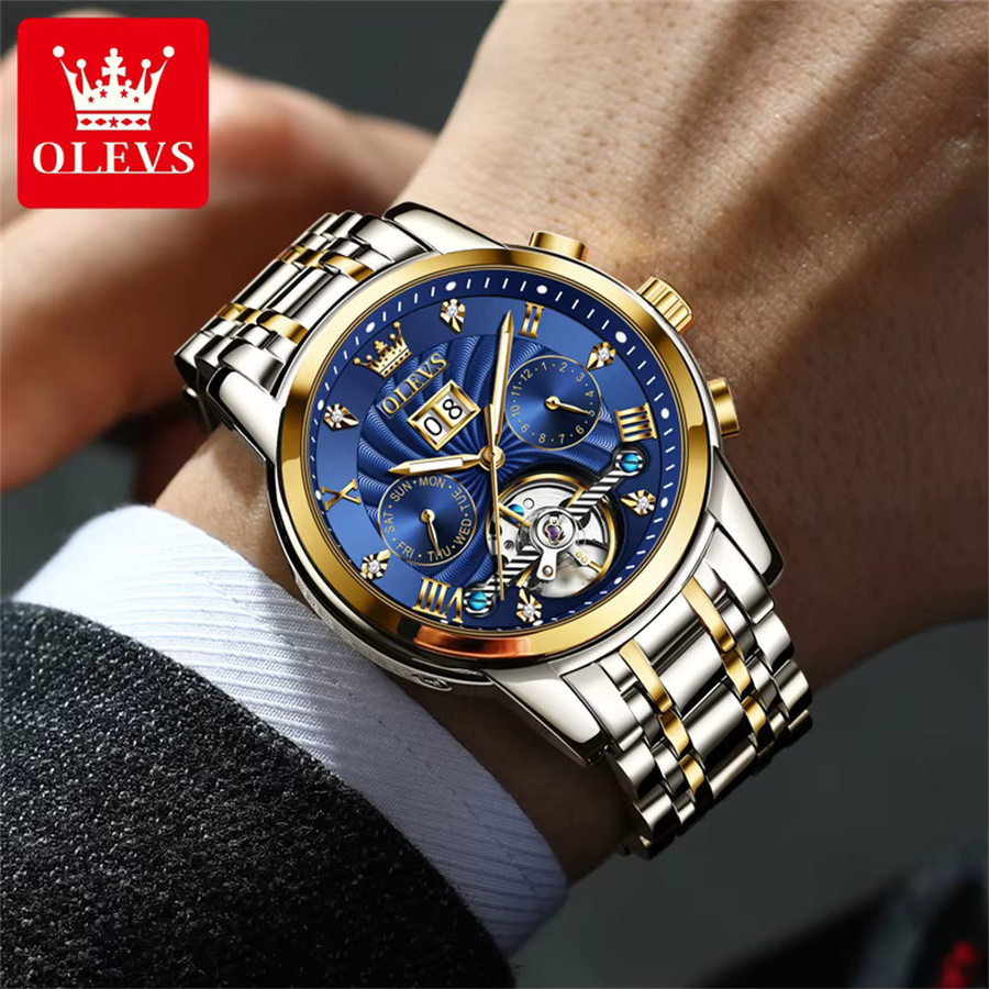 OLEVS Armbanduhr, Automatik, Edelstahl, Bicolor, Blau, Herren - Bild 4