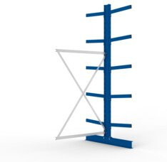 Meta Kragarmregal Anbau IPE140 doppelseitig in Enzianblau mit 10 Armen pro Ständer, B/T/H: 300 x 130 x 120 cm - Bild 1