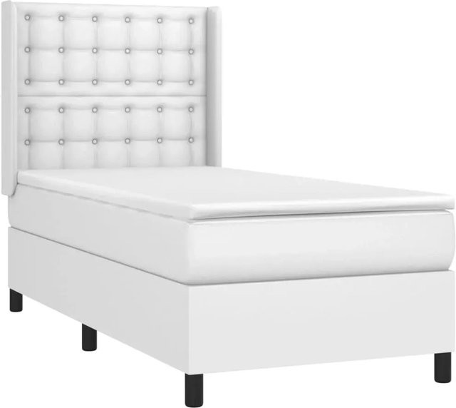 vidaXL Boxspringbett mit Matratze in Weiß, Hybrid-Bett mit LED-Unterbettbeleuchtung und USB-Ladeport, Kunstleder, B/T/H: 90 x 193 x 118 cm - Bild 1