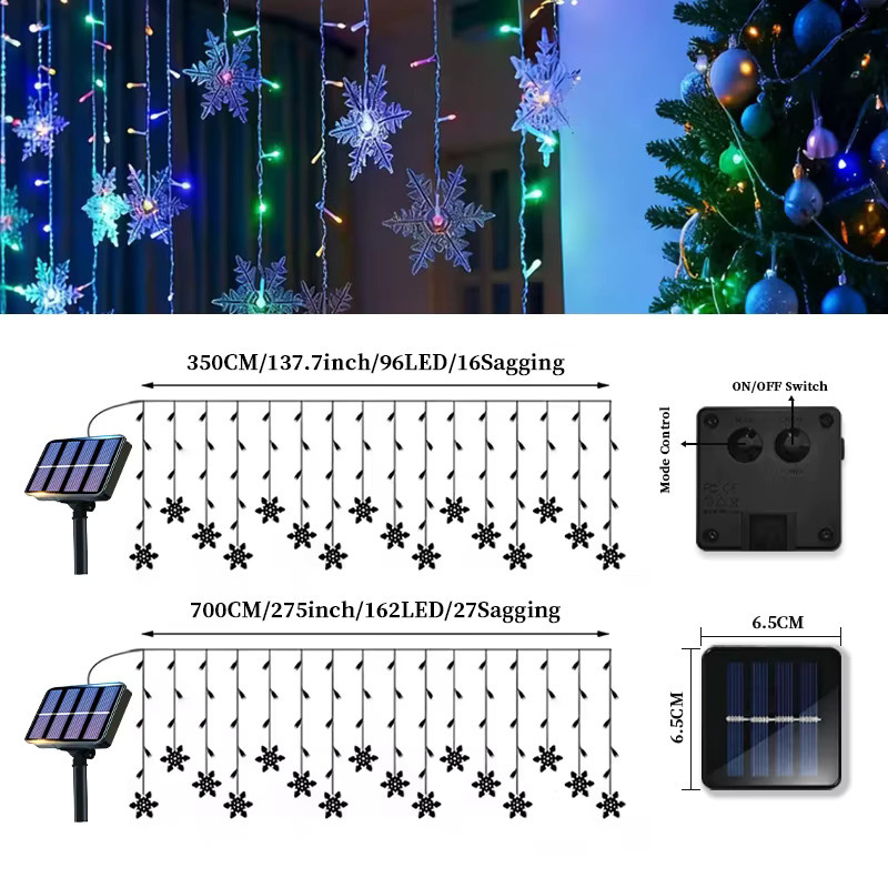 Solarbetriebene Eisstreifen-Schneeflocken-Lichterkette von OKAL RED EAST in Schwarz zur Weihnachtsbaum-Dekoration und winterlichen Stimmungsbeleuchtung - Bild 2