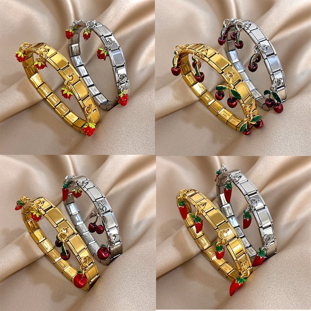 Lifefontier Armbänder Edelstahl, Erdbeere Pfeffer Kirsche, Unisex - Bild 1