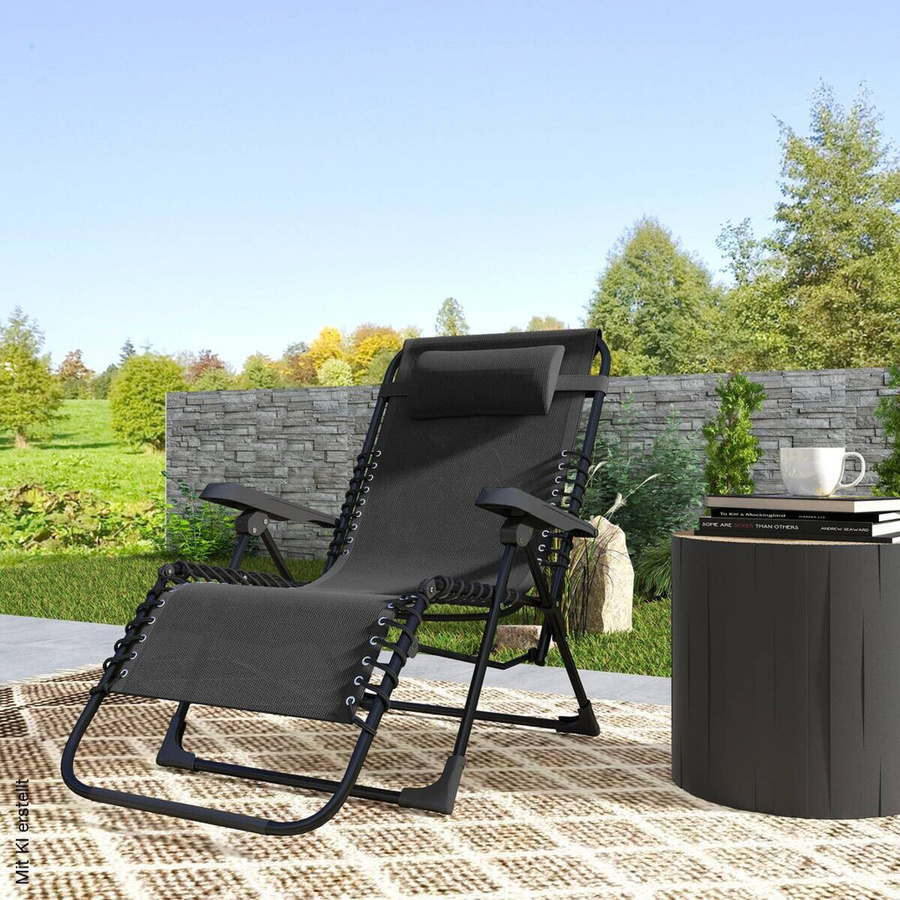 Outsunny Sonnenliege aus Metall in Schwarz mit verstellbarer Kopfstütze und Textilene-Bezug, B/H/L: 65 x 112 x 90 cm - Bild 3