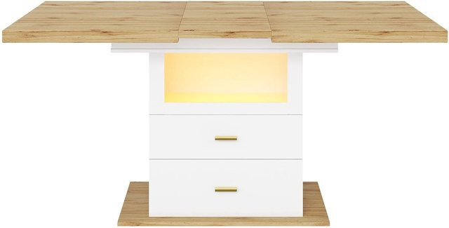 Merax Esstisch ausziehbar in Weiß mit LED-Beleuchtung und Stauraum, modern und rechteckig, B/T/H: 110-140 x 60 x 75 cm - Bild 1