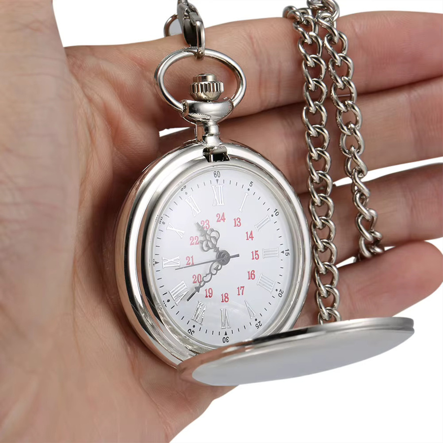 Taschenuhr Quarz, Silber, Römische Ziffern, Unisex - Bild 3