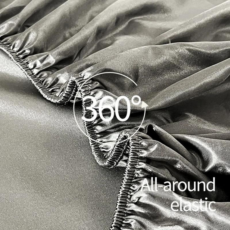 A Warm HOUSE Satin Spannbettwäsche Set in Schwarz mit 2 Kissenbezügen aus Polyester - Bild 4