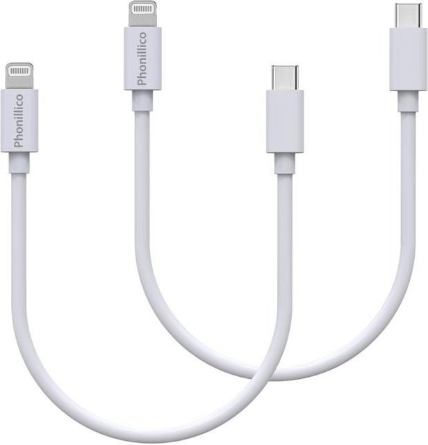 2er-Set Phonillico USB-C auf Lightning Ladekabel, Weiß, 20 cm Länge - Bild 1
