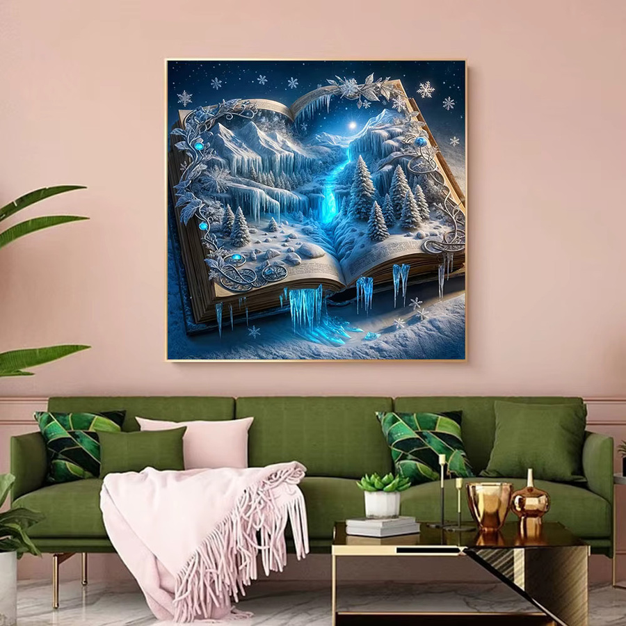 Huacan Diamantgemälde Winter Berg Wasserfall Landschaft Set mit blauen Strasssteinen, B/H: 20 x 20 cm - Bild 3
