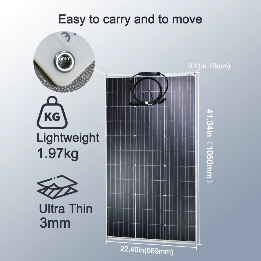 JINGYANGPV Set aus 2 flexiblen Solarpanels mit insgesamt 250W (2 x 125W), Farbe Schwarz, 23% Umwandlungseffizienz für Balkonkraftwerke, Wohnmobile und Boote - Bild 2