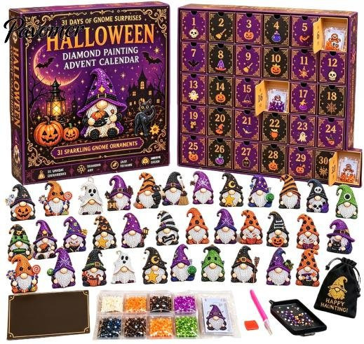 HonorBond Zwerge Halloween Strassstein Malerei Adventskalender, DIY Falsche Diamantkunst, ab 0 Jahren - Bild 1