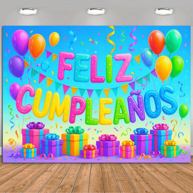 OURFETE Feliz Cumpleaños Geburtstagshintergrund in Bunt mit Luftballons und Geschenkboxen für Kindergeburtstage und Fotoshootings - Bild 1