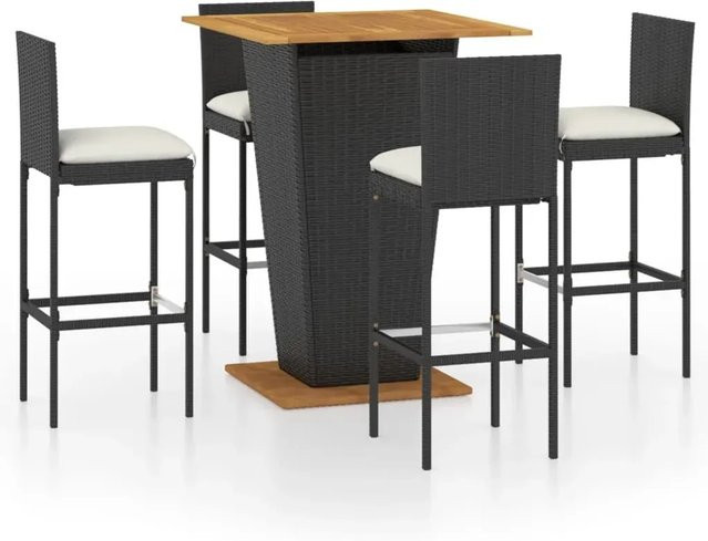 vidaXL 5-teiliges Gartenbar-Set aus Poly Rattan und Akazienholz in Schwarz mit Kissen - Bild 1