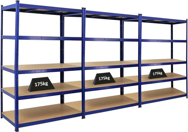 3er Set PROREGAL Schwerlastregal Taurus in Blau mit verstellbaren Fachböden aus MDF, H x B x T: 180 x 120 x 60 cm - Bild 1