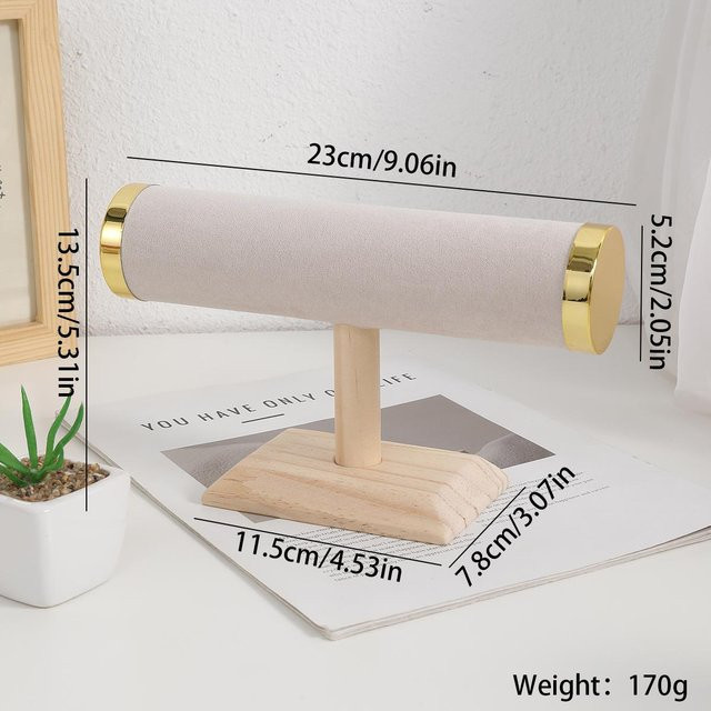 Love Home Garden Schmuckarmband-Präsentationsständer als vertikaler T-Bar-Turm-Organizer für Haarbänder und Haargummis aus Holz in Beige - Bild 1