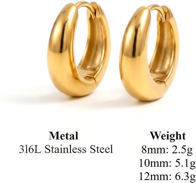 Huggie Creolen Edelstahl, Gold, Damen, 8mm - Bild 1