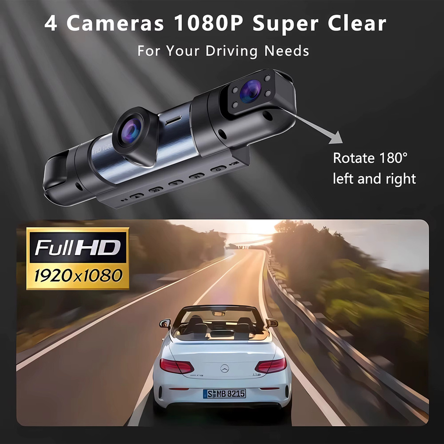 MYOLSD 4-Kanal WiFi Dashcam Full HD 1080P Autokamera mit Nachtsicht in Schwarz - Bild 3