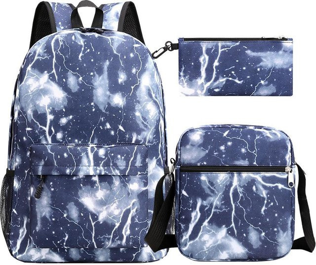 3-teiliges Schulrucksack-Set in Blau aus Oxford-Stoff mit großem Fassungsvermögen inklusive Federmäppchen und Schultergurt - Bild 1